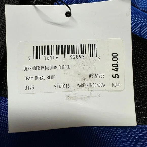 Adidas Defender IV Medium Duffle Bag Team Royal Blue White Black NWT - Picture 7 of 13